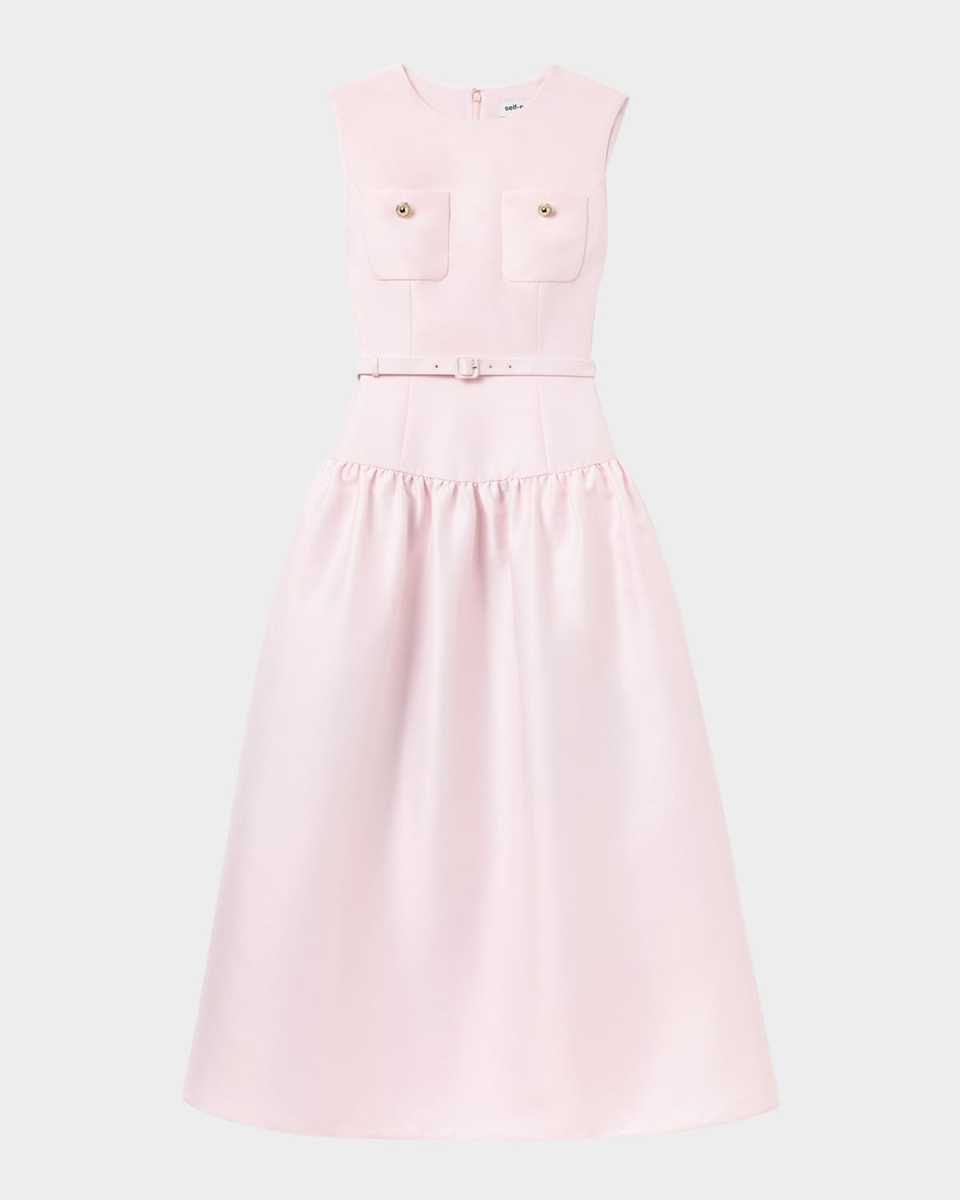 Belted Taffeta Midi Dress